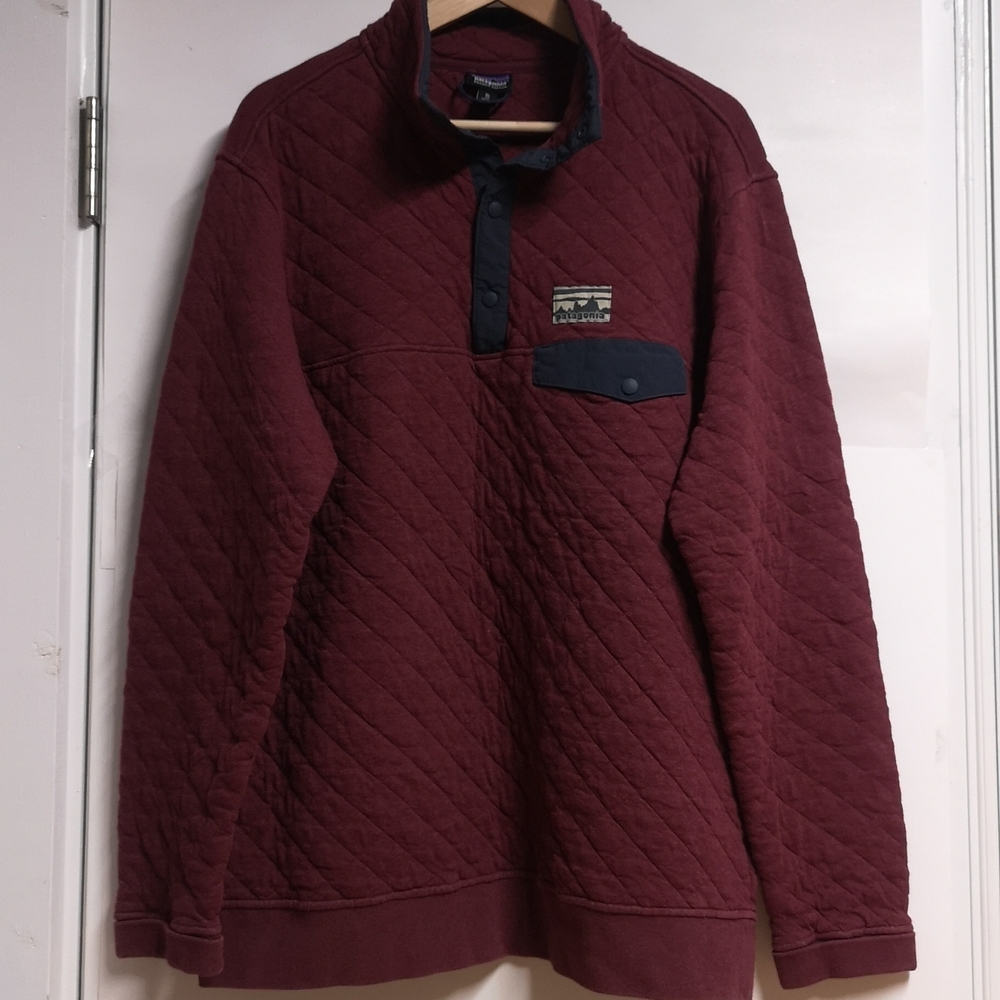 Patagonia Quilt Snap T Pullover Sweater Organic Cotton Oxblood Red Sz XL